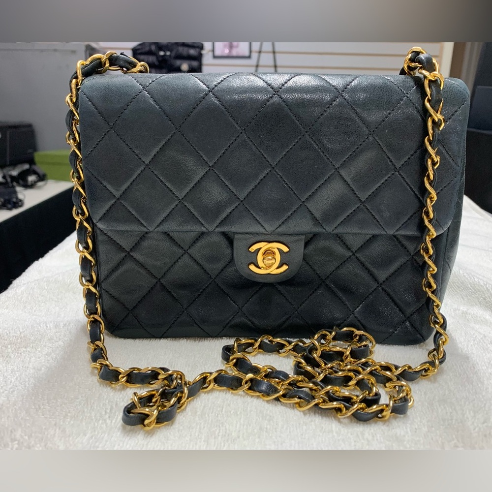 Vintage CHANEL Black Quilted Lambskin Small Single Flap Bag